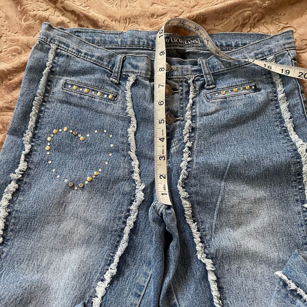 Vintage y2k rhinestone heart‎ detail wide leg jeans size 10 - Picture 6 of 9